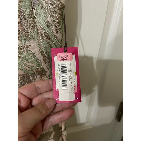 Vince Camuto blush metalic Jacquard Pleated Cap Sleeve Fit & Flare Dress, Sz 14 - Picture 9 of 12